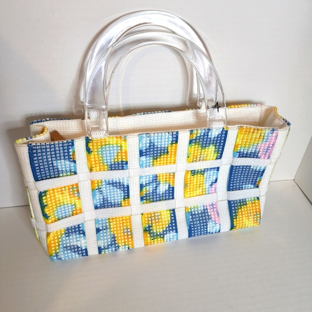 Alma Tonutti Italian Woven Hand Bag- Vintage with gorgeous blue and yellow flora